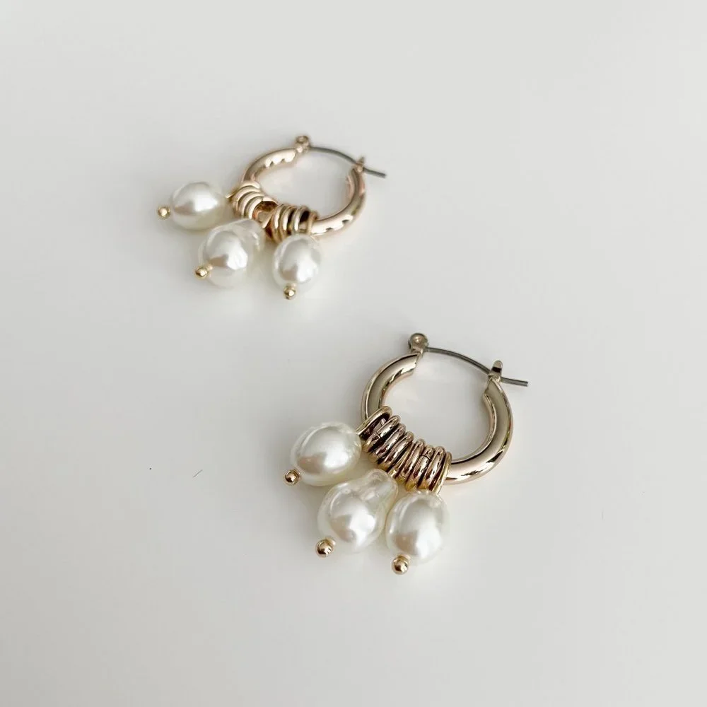 J. Crew Factory Small Pearl Hoop Earrings - Picture 2 of 3